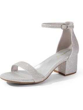 Women's Low Chunky Heeled Sandals Silver/Glitter 2.24-Inch Fashion Block Heels
